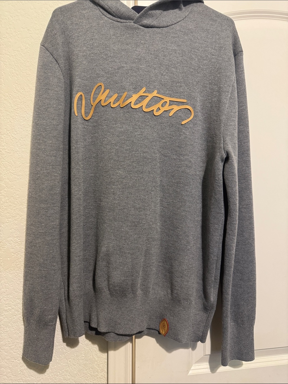 Louis Vuitton Gray Crewneck Sweater with Tan Script Logo